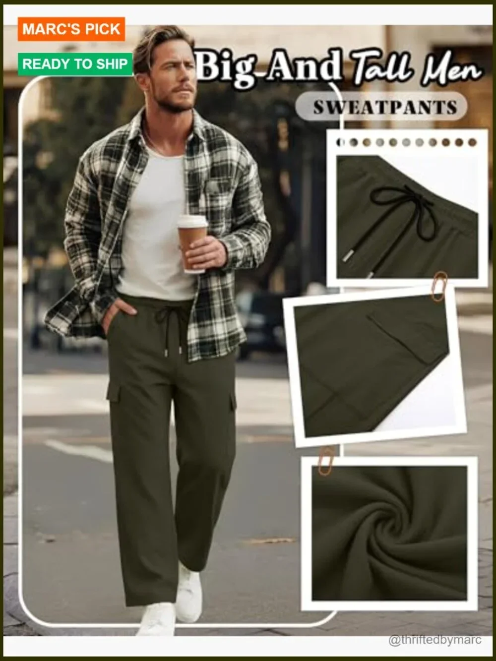 4 Pack Big & Tall Cargo Sweatpants Baggy Wide Leg Joggers with Pockets